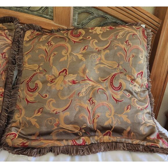 PILLOW SHAMS/COVERS-SHAVEL-Square-Rich Colors-Gold Red-Fringe Edge-26"x26" - Picture 2 of 14